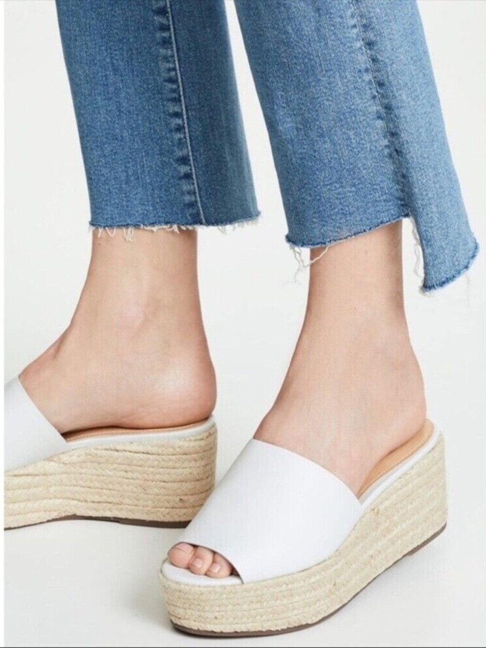 Schutz Thalia Platform Espadrilles Sandals Size 9.5 White Leather Womens NEW